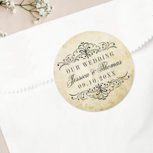 Insamlingen av Ornate Flourish Vintage bröllop Runt Klistermärke