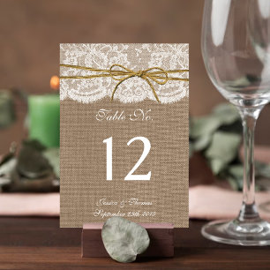 Insamlingen av Rustic Twine Bow Bröllop Bordsnummer