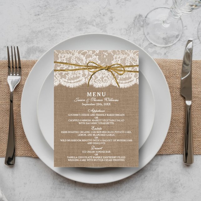 Insamlingen av Rustic Twine Bow Bröllop - Menu Meny (Skapare uppladdad)