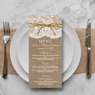 Insamlingen av Rustic Twine Bow Bröllop - Menu Meny