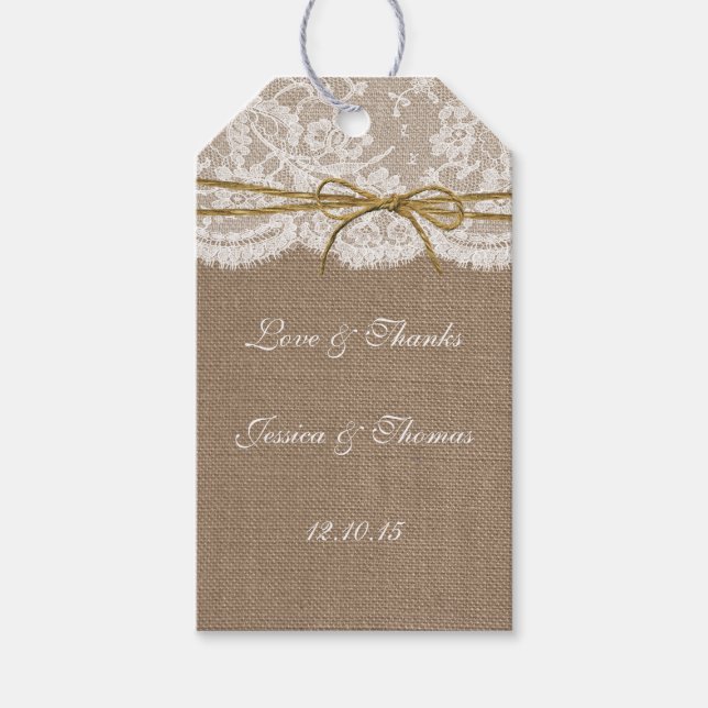 Insamlingen av Rustic Twine Bow Bröllop Presentetikett (Framsidan)