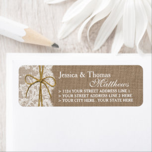 Insamlingen av Rustic Twine Bow Bröllop Returadress Etikett