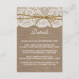 Insamlingen av Rustic Twine Bow Bröllop Tilläggskort