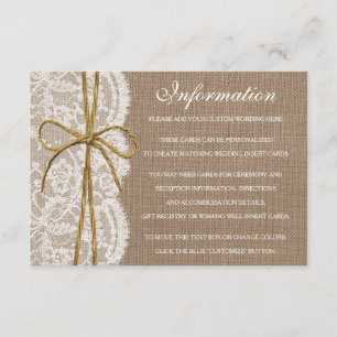Insamlingen av Rustic Twine Bow Bröllop Tilläggskort