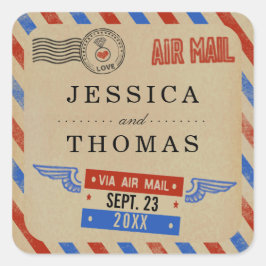 Insamlingen av Vintage Airmail Bröllop Fyrkantigt Klistermärke