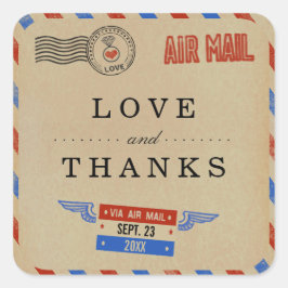 Insamlingen av Vintage Airmail Bröllop Fyrkantigt Klistermärke