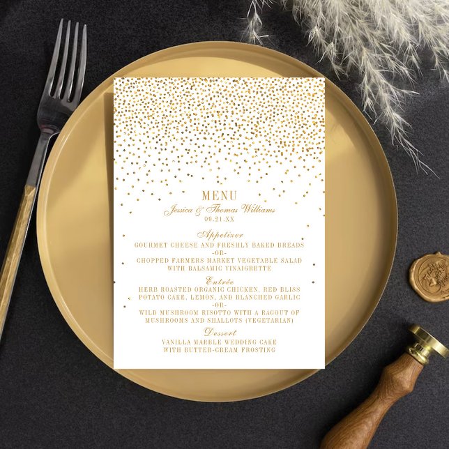 Insamlingen av Vintage Glam Guld Confetti Bröllop Meny (Skapare uppladdad)