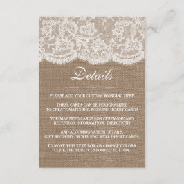 Insamlingen Burlap & Snöre Bröllop Tilläggskort