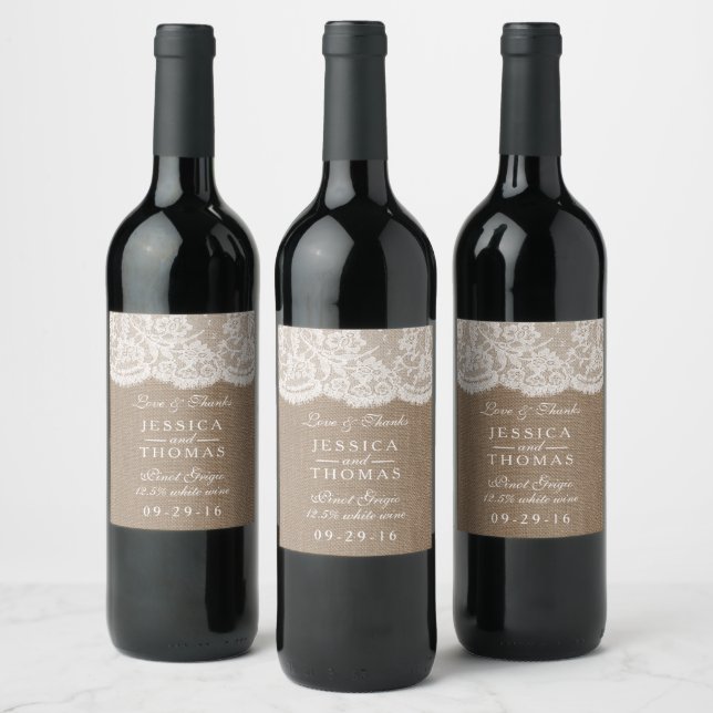 Insamlingen Burlap & Snöre Bröllop Vinflaska Etikett (Flaskor)