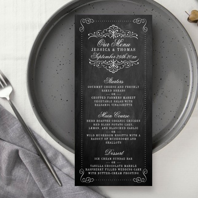 Insamlingen för Ornate Chalkboard Bröllop - Menus Reklamkort (Skapare uppladdad)