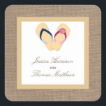 Insamlingen med Vänd-våning-blad-blad-blad-Burlap- Fyrkantigt Klistermärke<br><div class="desc">Uppsamlingen av flip-flop-sand-burlap-bröllop är perfekt för alla par som planerar ett romantiskt giftermål vid havet. Bakgrunden till den strålande sprängningseffekten ge inbjuder sälar till en boho-chic-känsla, medan sandbranden är en varm och trendig färg-ton som kan användas i hela bröllop. Den söta hans och hennes flip-flops är perfekten som avslutar beröring...</div>