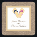 Insamlingen med Vänd-våning-blad-blad-blad-Burlap- Fyrkantigt Klistermärke<br><div class="desc">Uppsamlingen av flip-flop-sand-burlap-bröllop är perfekt för alla par som planerar ett romantiskt giftermål vid havet. Bakgrunden till den strålande sprängningseffekten ge inbjuder sälar till en boho-chic-känsla, medan sandbranden är en varm och trendig färg-ton som kan användas i hela bröllop. Den söta hans och hennes flip-flops är perfekten som avslutar beröring...</div>
