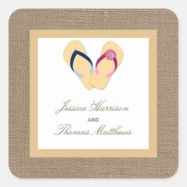 Insamlingen med Vänd-våning-blad-blad-blad-Burlap- Fyrkantigt Klistermärke