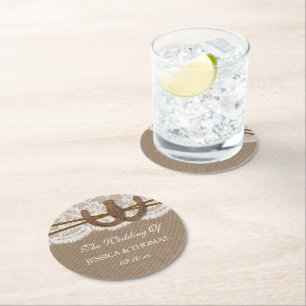 Insamlingen Rustic Horseshoe Bröllop Underlägg Papper Rund