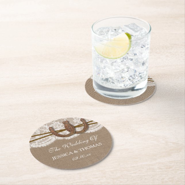 Insamlingen Rustic Horseshoe Bröllop Underlägg Papper Rund (Insitu)