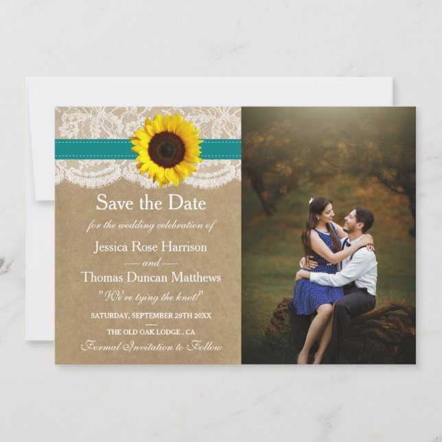 Insamlingen Rustic Kraft Solros Bröllop Spara Datumet (Framsida)