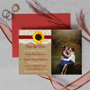 Insamlingen Rustic Kraft Solros Bröllop Spara Datumet