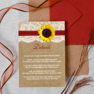 Insamlingen Rustic Kraft Solros Bröllop Tilläggskort