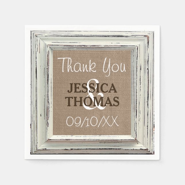 Insamlingen Rustic White Ram & Burlap Bröllop Pappersservett (Framsidan)