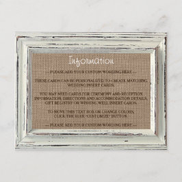 Insamlingen Rustic White Ram & Burlap Bröllop Tilläggskort