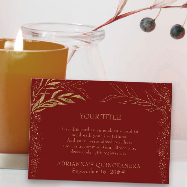 Insamlingskort för Röda och Guld Löv Anpassningsba Tilläggskort (Quinceanera reception card in red and gold, from my Gold Leaf Collection
)