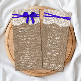 Insamlingsprogrammen Rustic Blue Bow Bröllop Program
