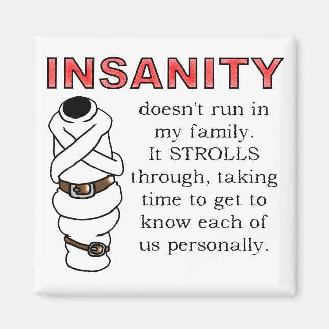 Insanity Strolls Funny Fridge Magnet (Framsidan)
