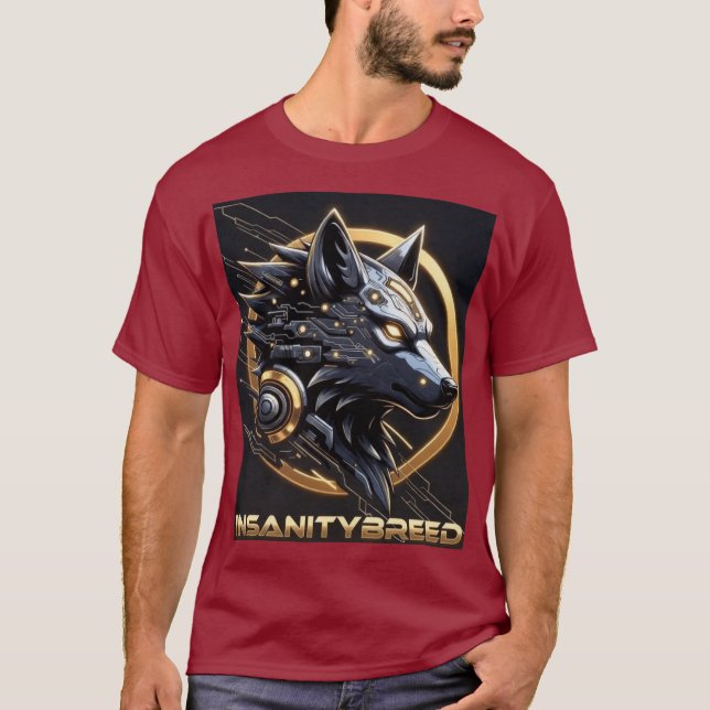 INSANITYBREED - Cybernetic Wolf Tech T-Shirt (AI A (Framsida)