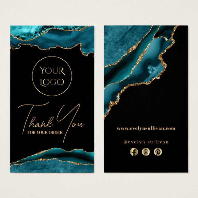 Insats av Teal och guld agate paket Visitkort (Framsida & baksida)