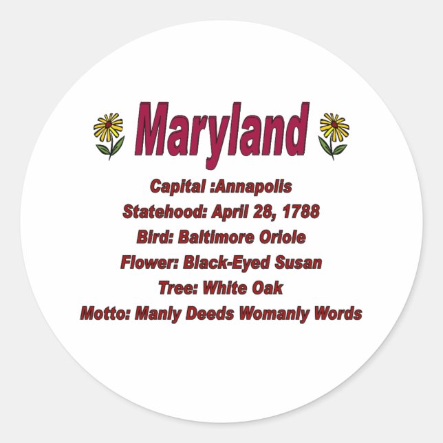 Insatsetikett för Maryland-tillstånd Runt Klistermärke (Framsida)