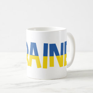 Inscription Ukraina in blue and gult färg Kaffemugg