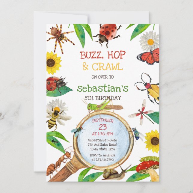 Insect Bug Party Birthday Invitation Inbjudningar (Framsida)