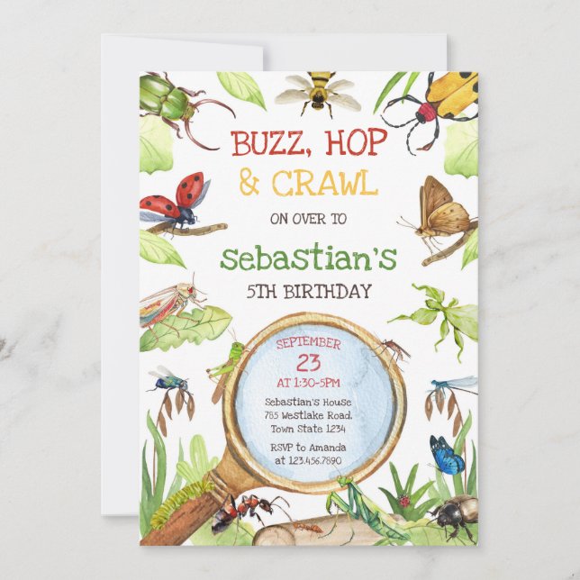 Insect Bug Party Birthday Invitation Inbjudningar (Framsida)