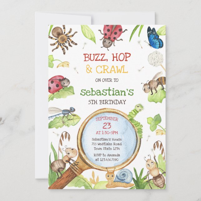 Insect Bug Party Birthday Invitation Inbjudningar (Framsida)