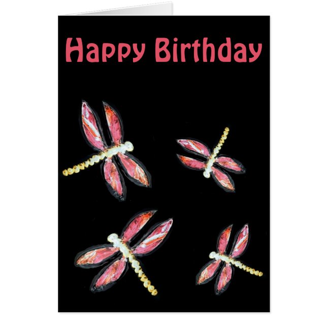 Insekt Art Dancing Rosa Dragonfly Hälsningskort (Framsidan)