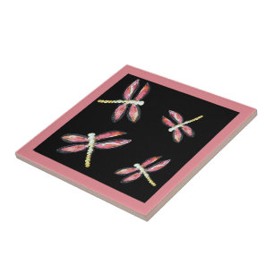 Insekt Art Dancing Rosa Dragonfly Kryp Kakelplatta