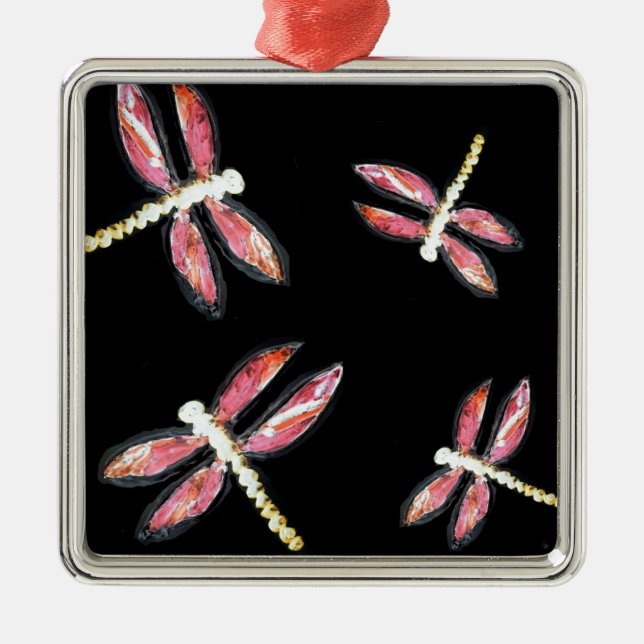 Insekt Art Rosa Dragonfly Julgransprydnad Metall (Framsidan)