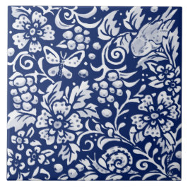 Insekten Cobalt Navy Blue Woodland Animal Bird Sni Kakelplatta