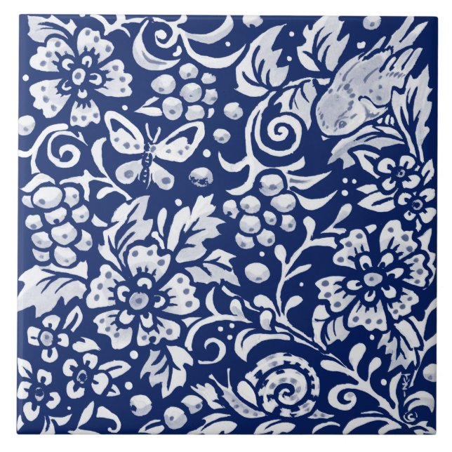 Insekten Cobalt Navy Blue Woodland Animal Bird Sni Kakelplatta (Framsidan)