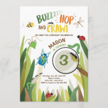 Insekten för krypfödelsedaginbjudan buggar