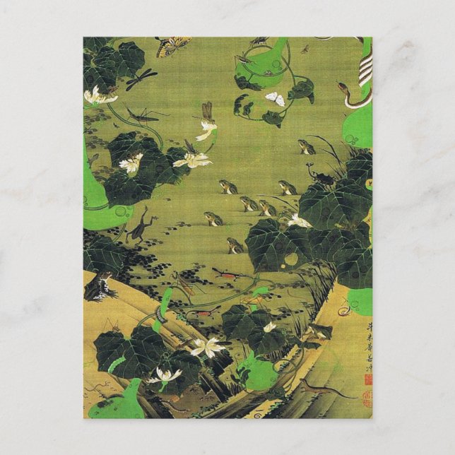 Insekter efter Pond Side Painting av Ito Jakuchu Vykort (Framsida)