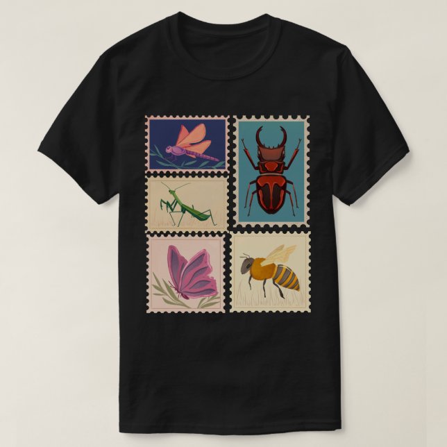 Insekter Vintage Frimärken T Shirt (Design framsida)
