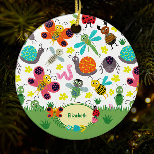 Insektra barn i Vår, Cute Colorful Julgransprydnad Keramik