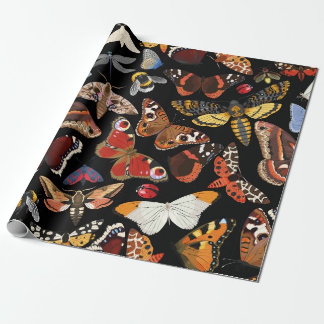 Insektra sömlösa mönster presentpapper (Utrullad)