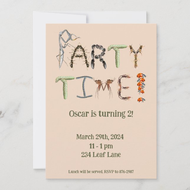 Insektsfest för barn, kusliga kräldjur inbjudningar (Framsida)