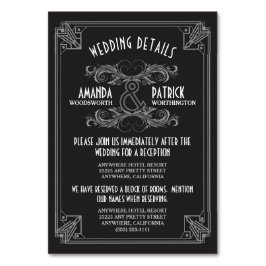 Insertkort för svart Bröllop i Art Deco Vintage Bordsnummer