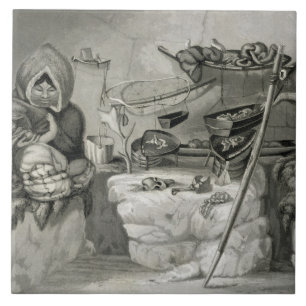Insida av en eskimåsnökoja, vinterö 1822 kakelplatta