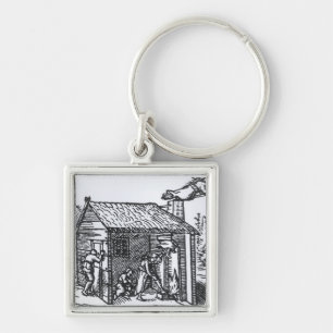 Insida av en häxa hus, 1579 fyrkantig silverfärgad nyckelring