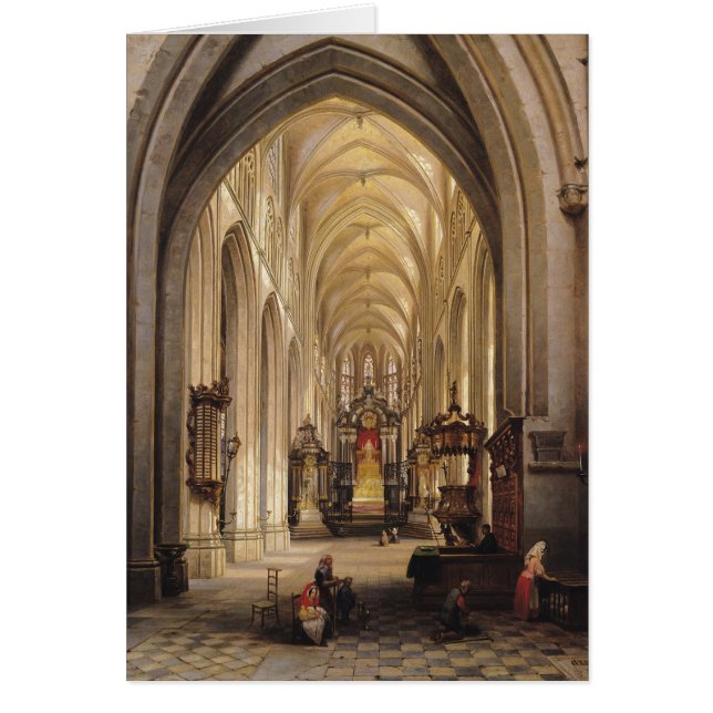 Insida av en kyrka, 1840 hälsningskort (Framsidan)