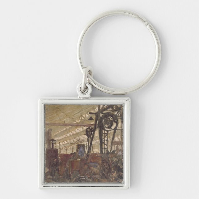 Insida av en Munitionsfabrik, 1916-17 Fyrkantig Silverfärgad Nyckelring (Framsidan)
